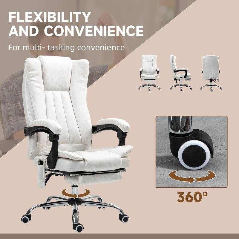 Massage Office Chair, Reclining Computer Chair with Adjustable Height and Footrest, White