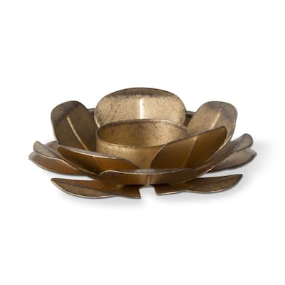 Antique Gold Iron Flower Tealight Holder Medium, 4.0L x 4.0W x .75H inches
