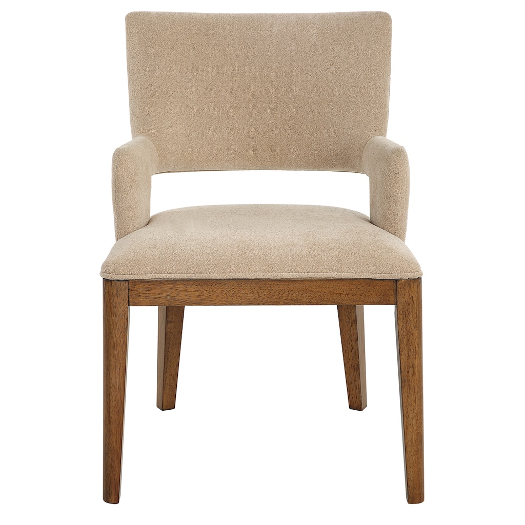 Upholstered Open Back Dining Chair with Arms - 35.5" - Brown and Beige
