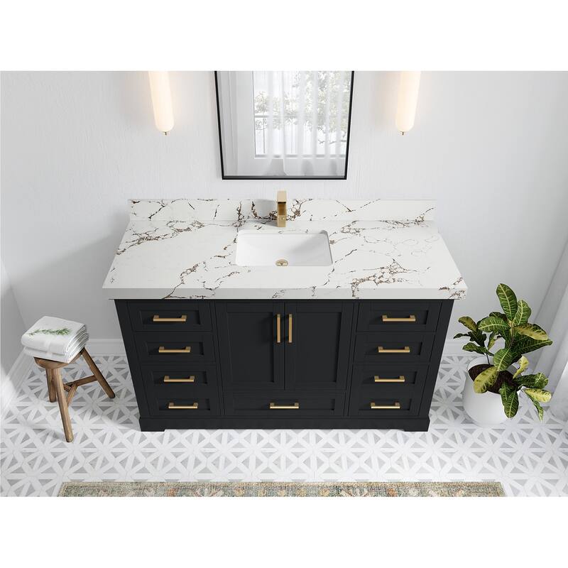 Willow Collection 60 in W x 22 in D x 36 in H Boston Single Bowl Sink Bathroom Vanity with Countertop