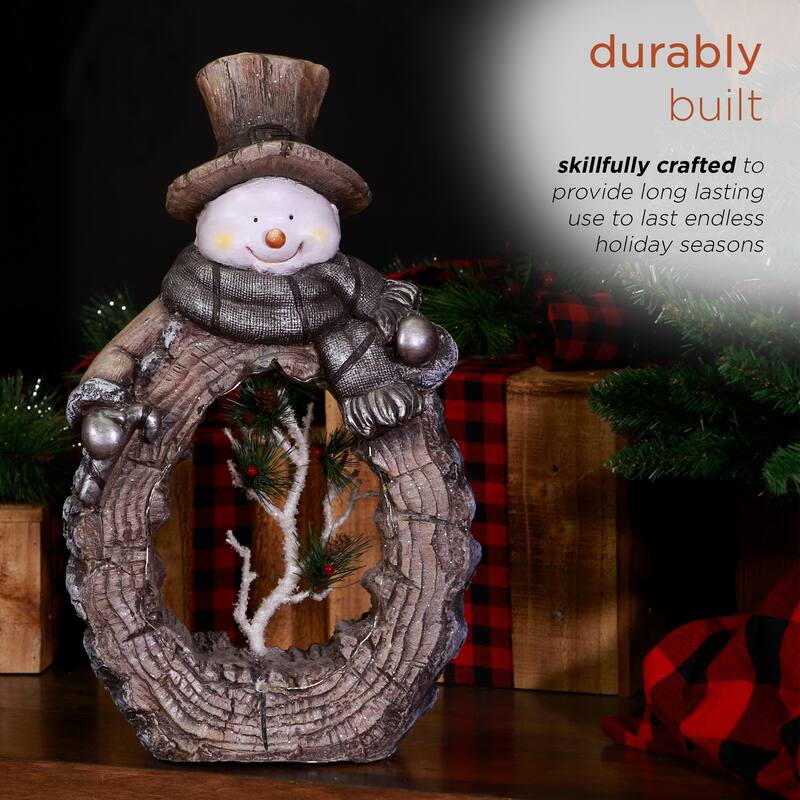 Alpine Corporation 21"H Indoor/Outdoor Christmas Statue with Carved Wood Look and LED Lights