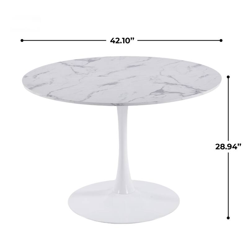 42.1"Tulip Table, Mid-Century Dining Table For 4-6 People - Round MDF Table Top (The Tabletop Consists Of Two Panels)