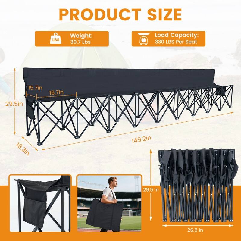 Portable Folding Soccer Benches for Team, 4/6/9 Seats with Carry Bag