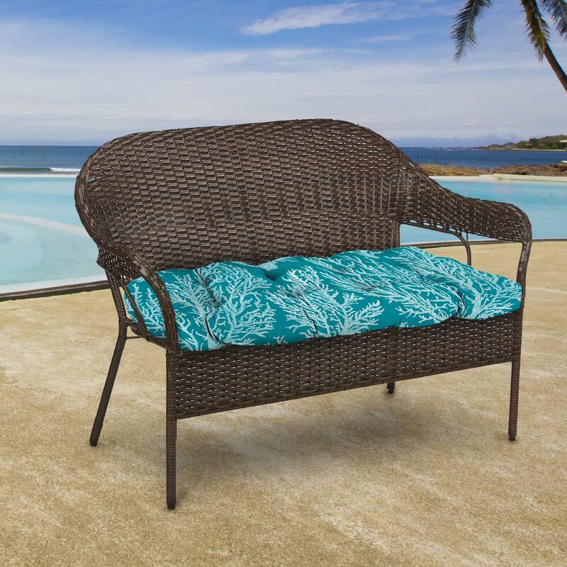 44" x 18" Turquoise Nautical Contoured Outdoor Wicker Bench Cushion - 18'' L x 44'' W x 4'' H