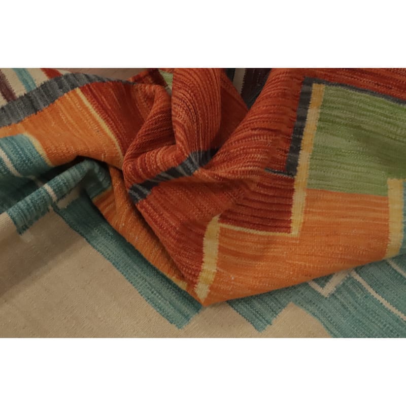 Hand Woven Oriental 100% Wool Carpet Southwestern Tribal Multi-Colored Kilim Area Rug - 9' 9'' X 7' 0''
