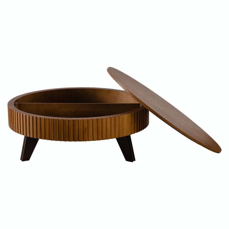 Retro Round Coffee Table with Storage