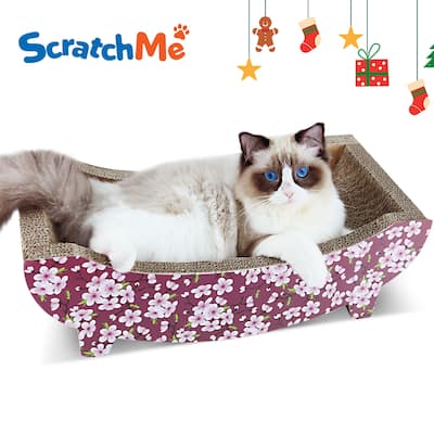 Cat Scratching Post Lounge Bed , Boat Shape Cat Scratcher Cardboard - Brown