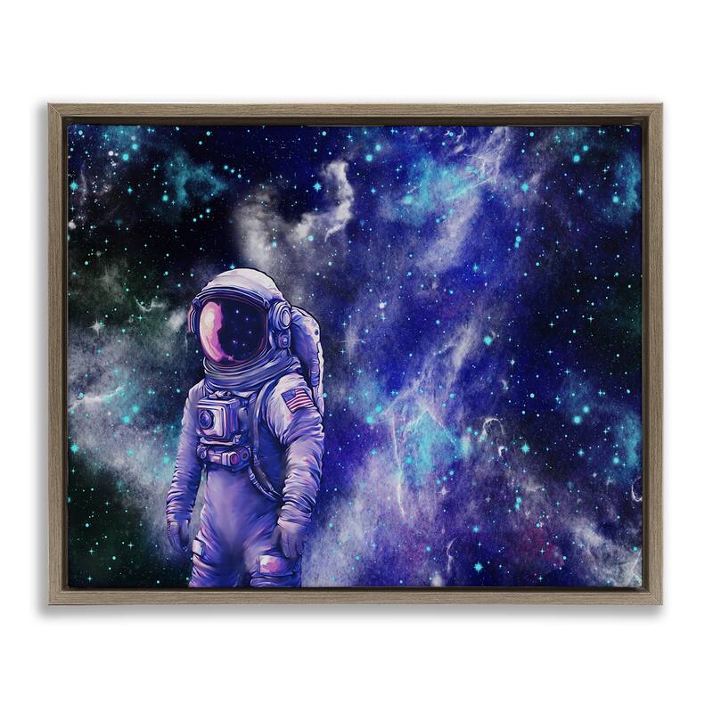 Stupell Astronaut with Blue Nebula Framed Floater Canvas Wall Art Design By Jesse Keith - 31 x 25 - Brown