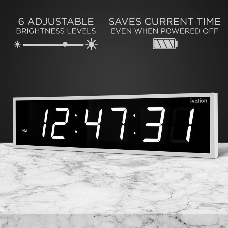 Ivation Large Digital Clock, 72" Led Wall Clock with Stopwatch, Alarms, Timer, Temp & Remote