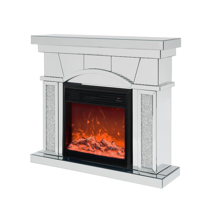 Silver 46" TV Fireplace Cabinet with Acrylic Crystals, Electric Insert & LED Flames