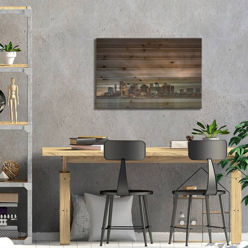 Boston Skyline Print On Wood by Miki Joven - Multi-Color