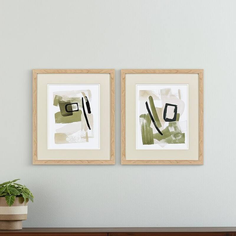HomeRoots Set Of Two Sage Treasures II Brown Framed Wall Art - 18.00 in. x 21.00 in.  x 1.00 in.