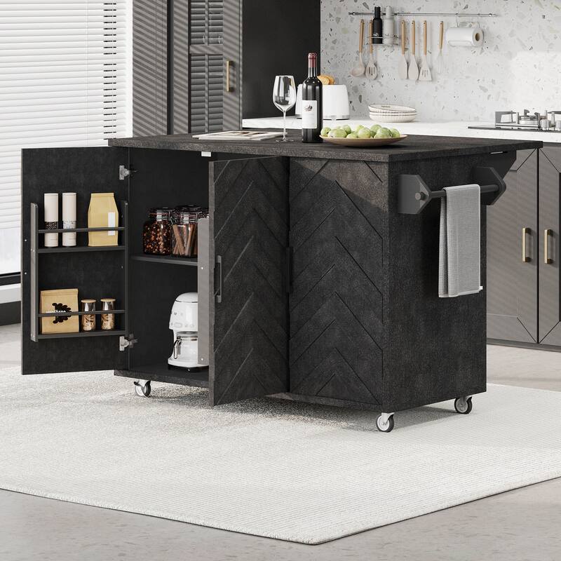 Mobile Kitchen Island on Wheels, Rolling Island Cart with Drop Leaf, Kitchen Island with Storage Rack & Adjustable Shelves