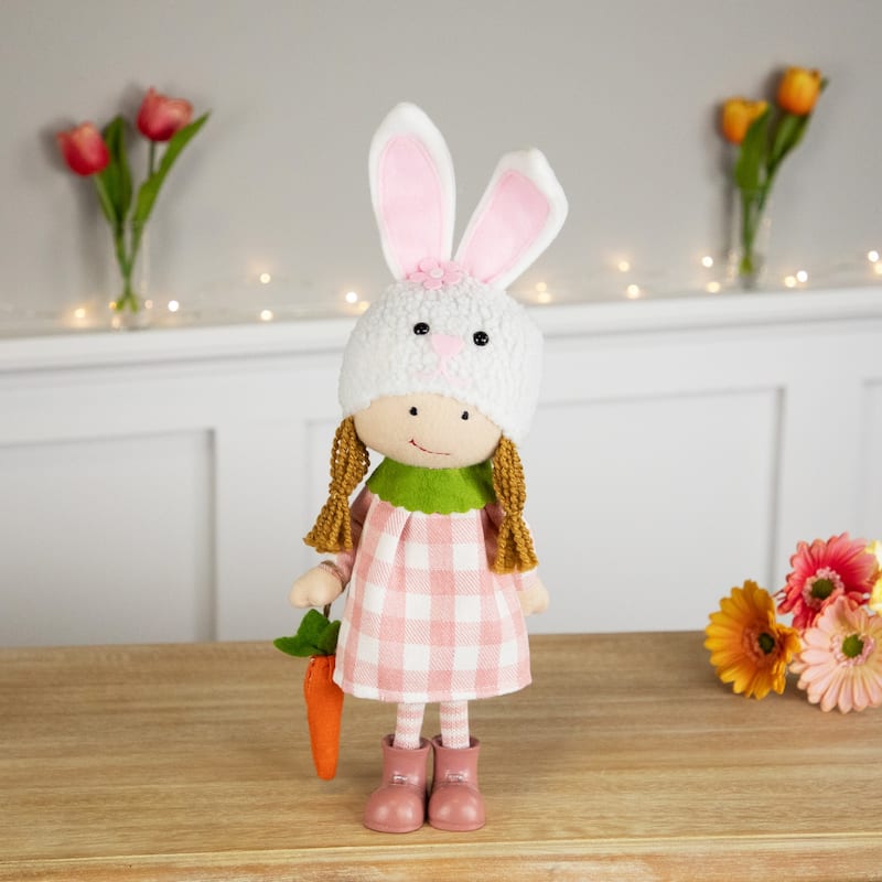Girl in Bunny Hat Standing Easter Figurine - 13" - Pink and White