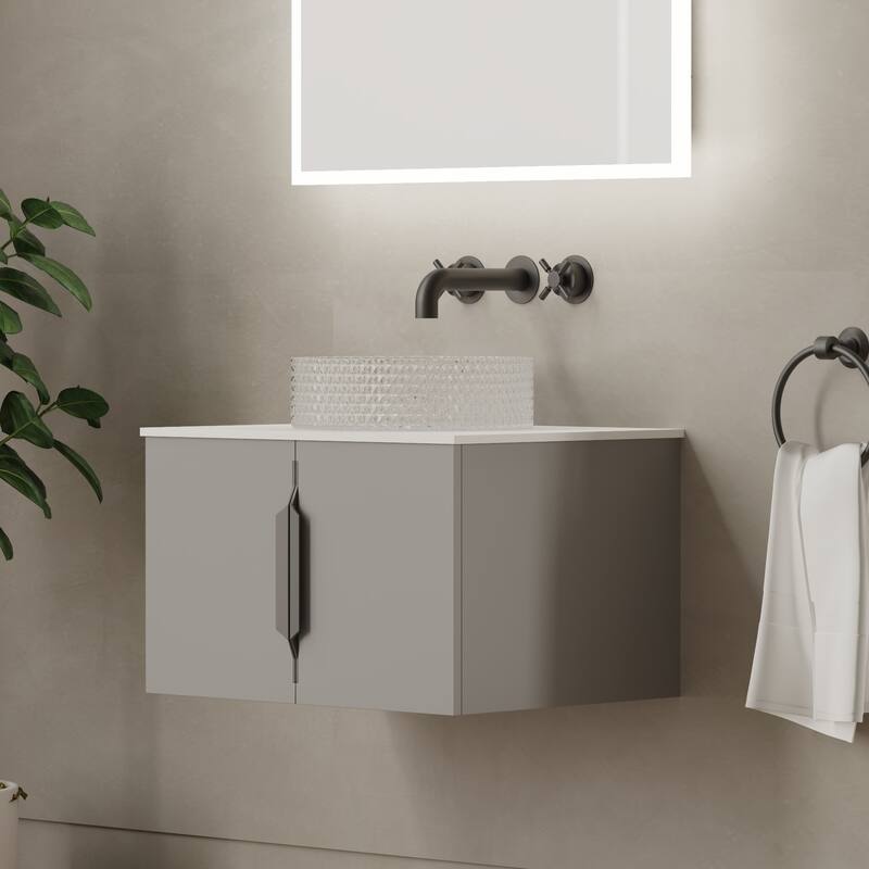 Thin Modern White Solid Surface Vanity Countertop - Sizes 24", 30", 36", 48", 60", 72", 84"