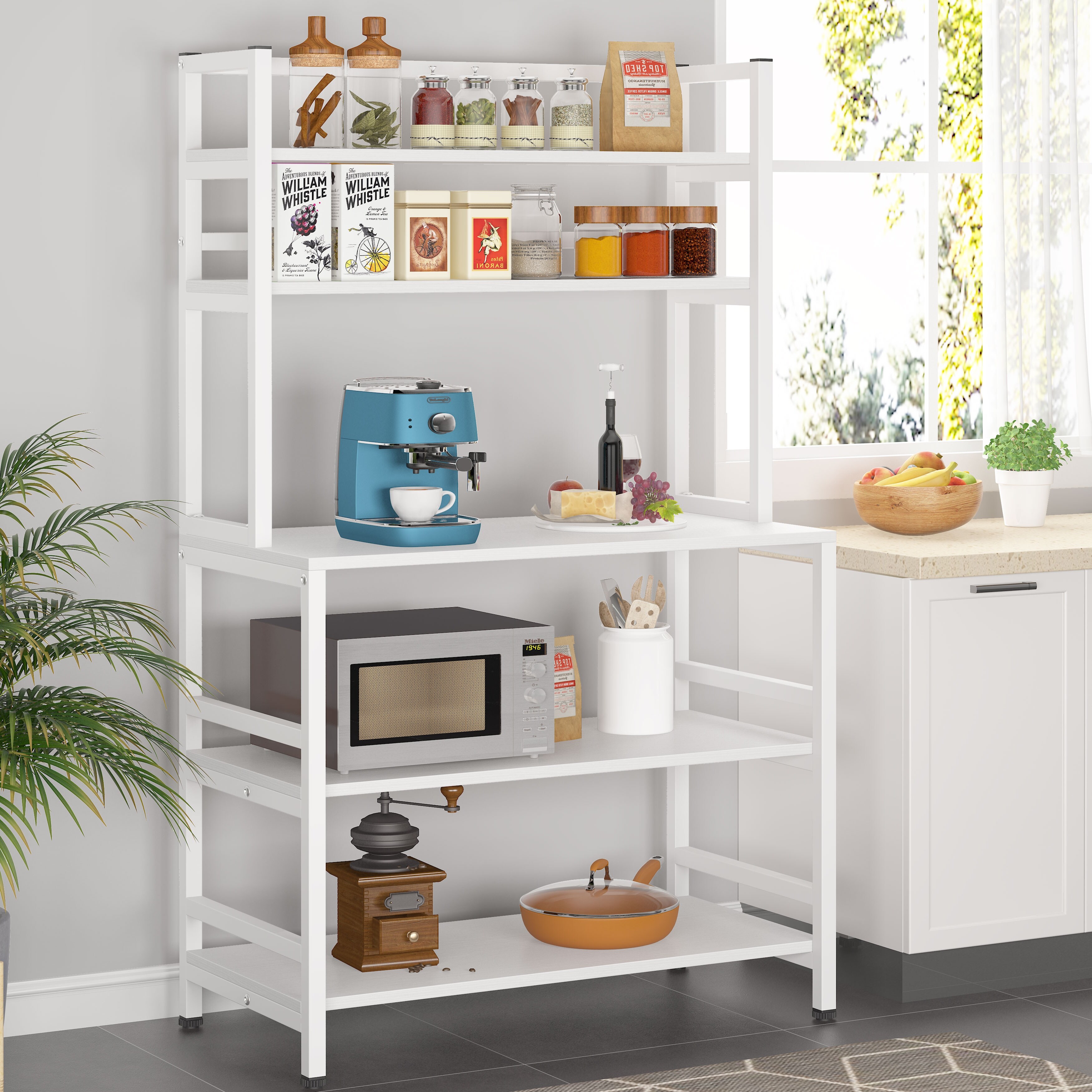 5 Tier Kitchen Bakers Rack with Hutch Utility Storage Shelf 31.5