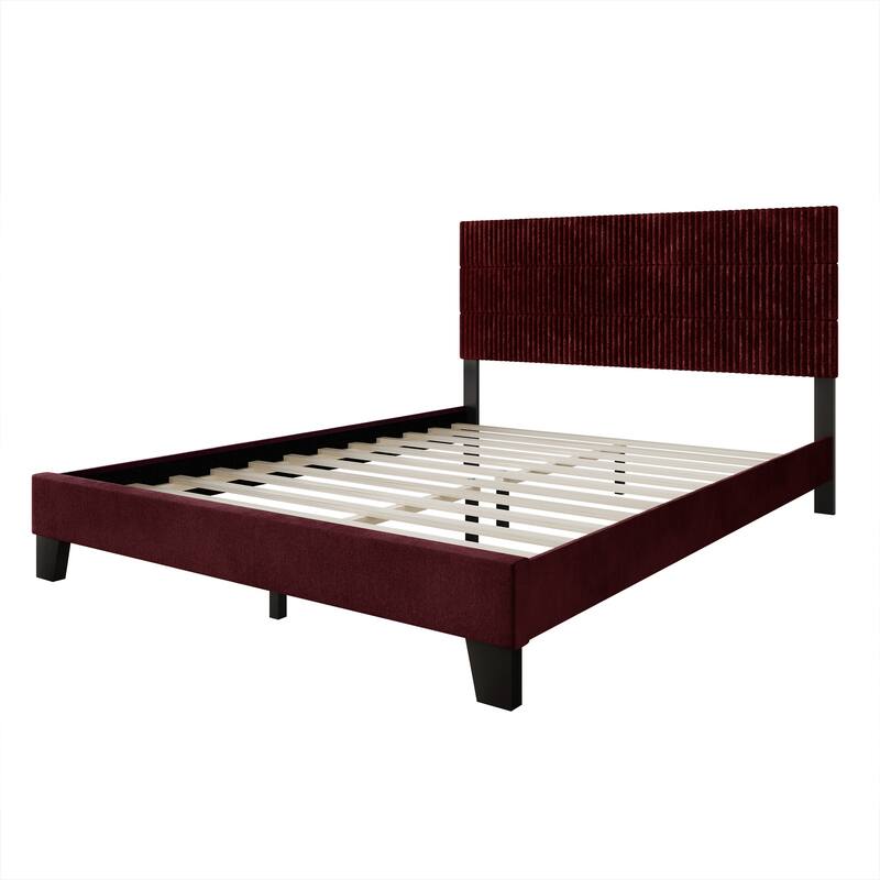 CraftPorch Corduroy Mid-Century Modern Velvet Platform Bed