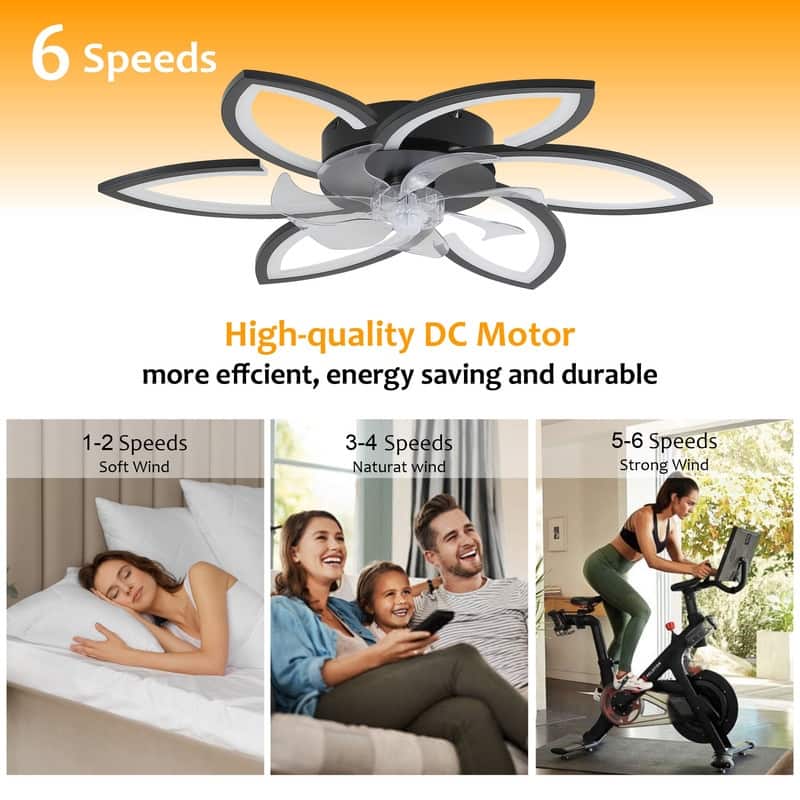 Dimmable 7 Blade Modern Ceiling Fan with Lights and Remote, 6 Speed Reversible Blades with Timing