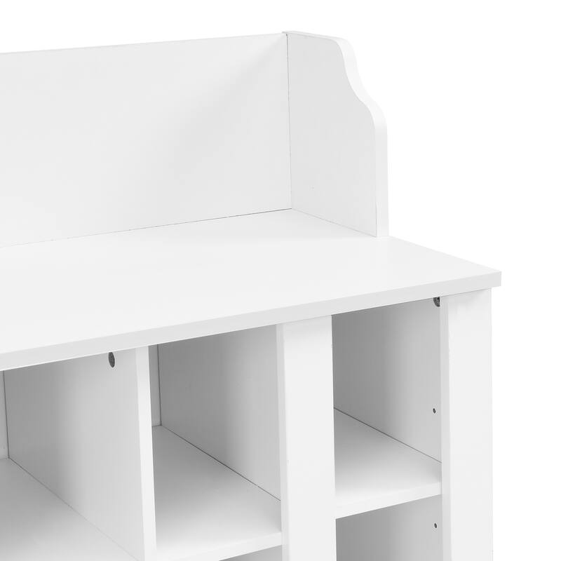 Shoe Storage Rack for Front Door Entrance, Wood Bench Wall Mounted Coat Rack with Shelves, 4 Hooks Hall Tree Shoe Bench