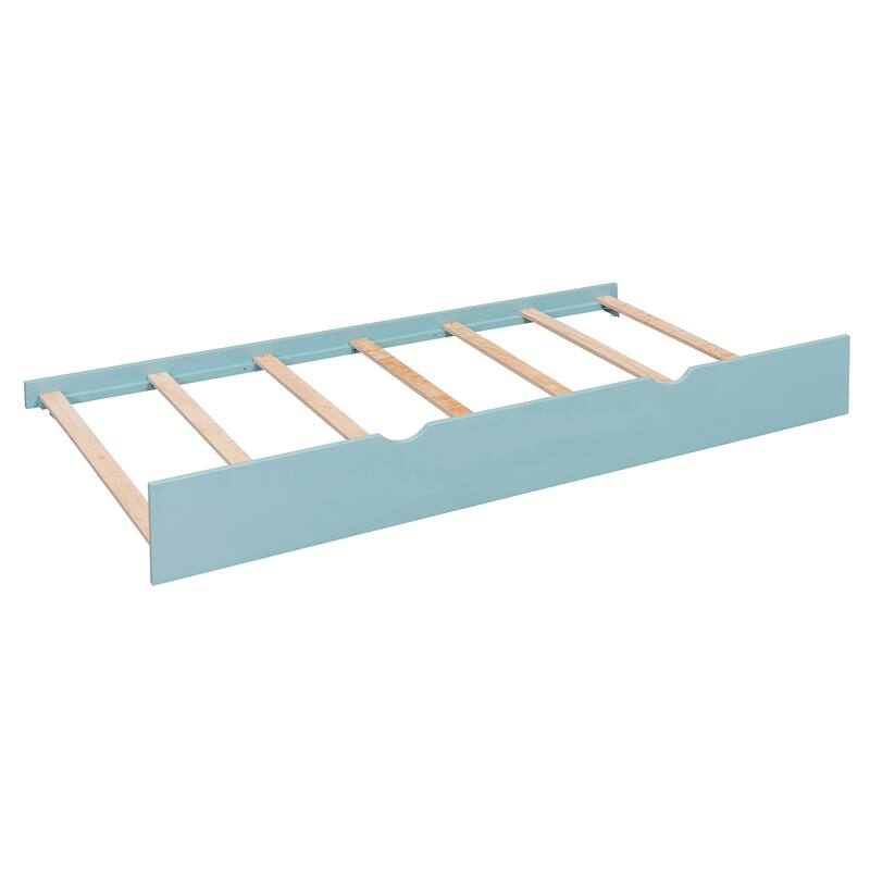 Modern Wood Daybed with Twin Trundle, Desk, USB Port, Cloud Blue