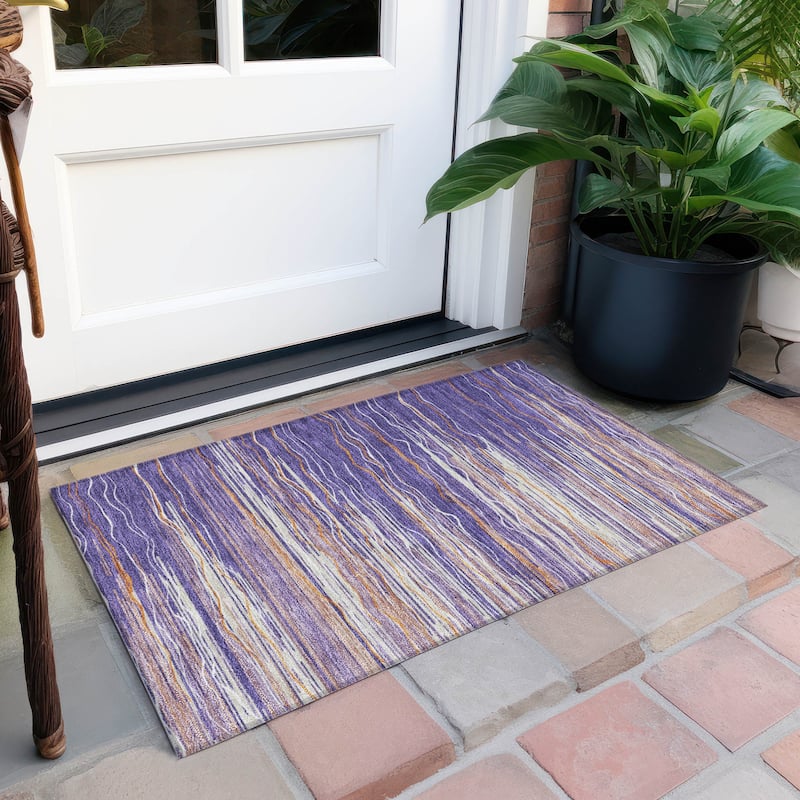 Machine Washable Indoor/ Outdoor Modern Stripe Chantille Rug