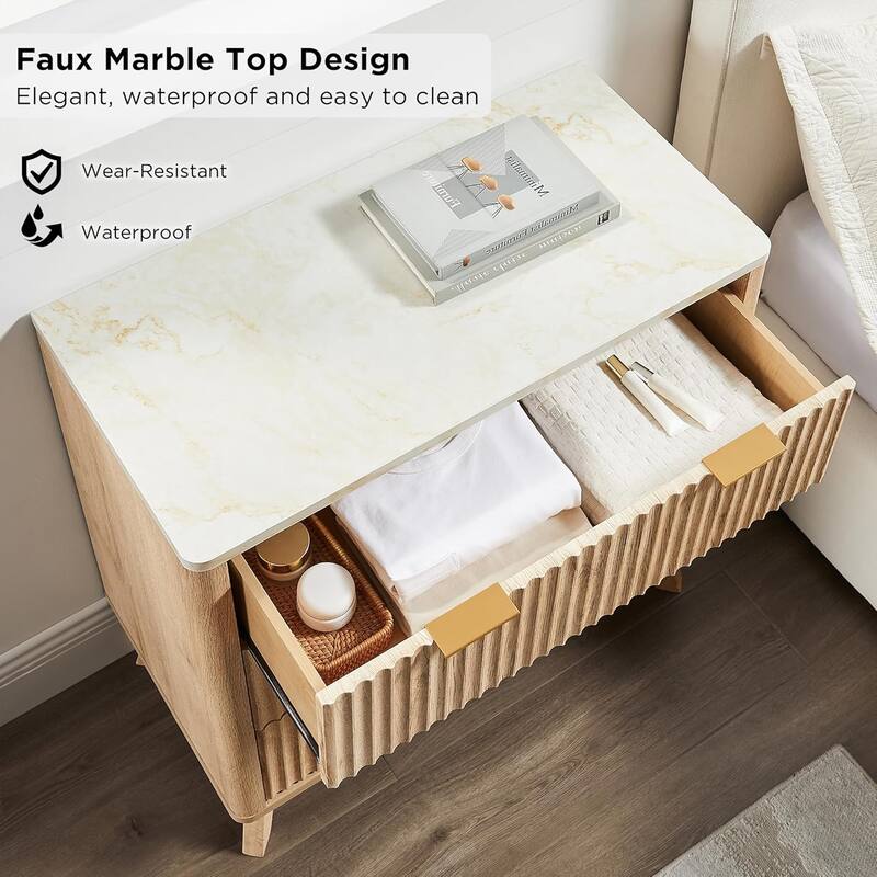 Modern fluted 3 Chest of Drawers, Dresser for Bedroom, Living Room