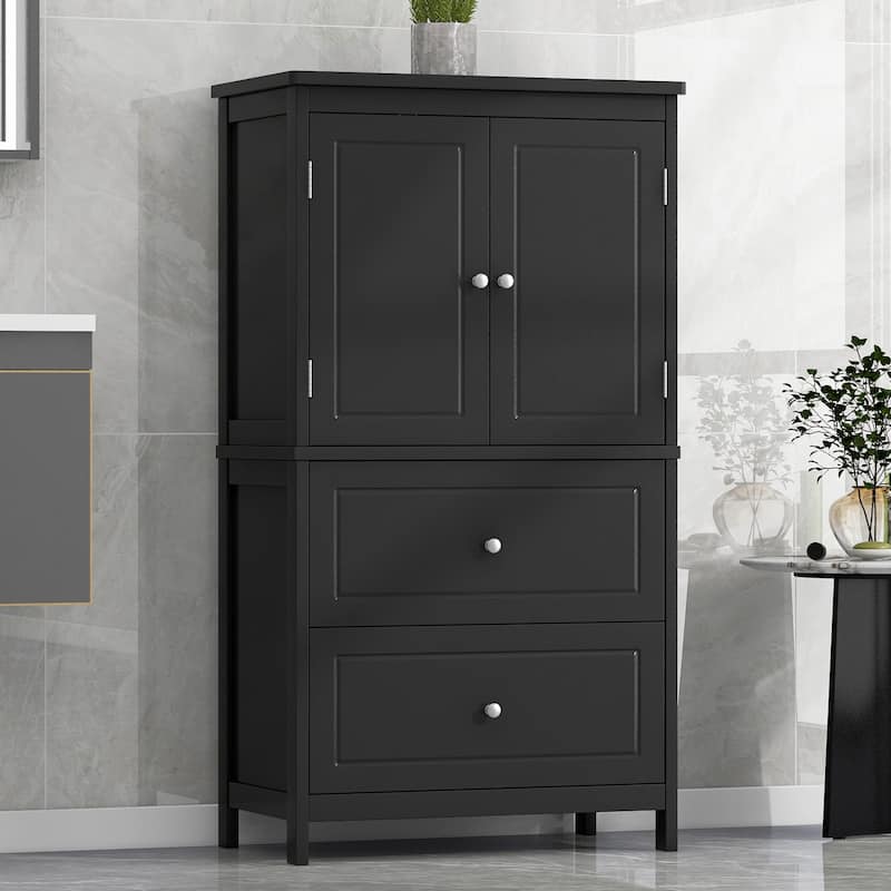 Tall Bathroom Organizer Cabinet with 2 Doors and Drawers