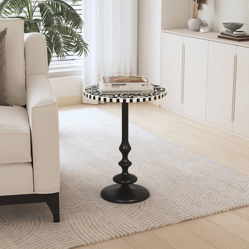 Christopher Knight Home Metal and Resin Pedestal End Table - Black+White