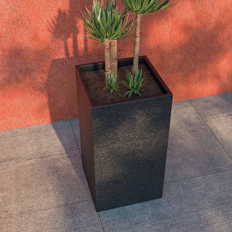 Basalt Modern Tall Square MGO Fiberstone Planter with Drainage, Weather-Resistant Indoor & Outdoor Patio Pot