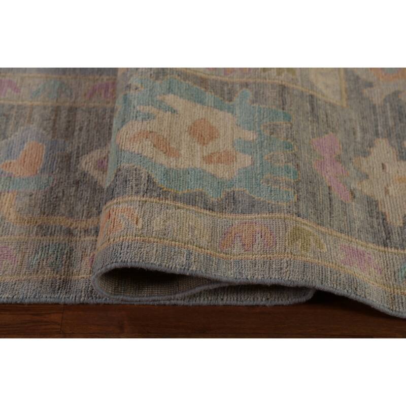 Oushak Turkish Large Rug Hand-Knotted Light Blue Wool Carpet - 10'0"x 13'8"
