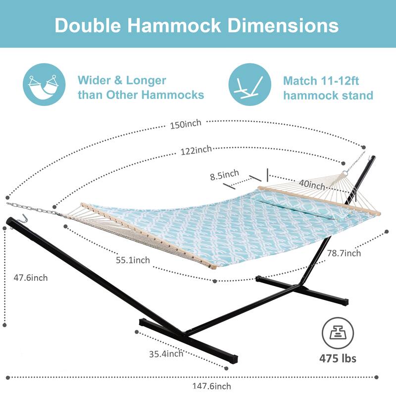 Outdoor Portable Double Hammock with Stand&Pillow Max 475 lbs Capacity