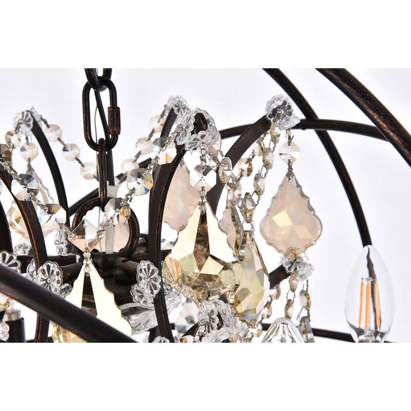 Royce Edge 6 light Dark Bronze Chandelier - dark bronze royal cut golden teak (smoky) crystals