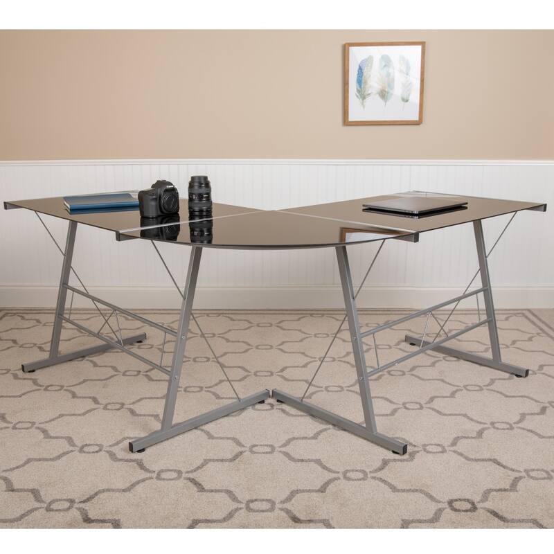 L-Shaped Computer Corner Glass Desk, Gaming Desk, Home Office Corner Desk