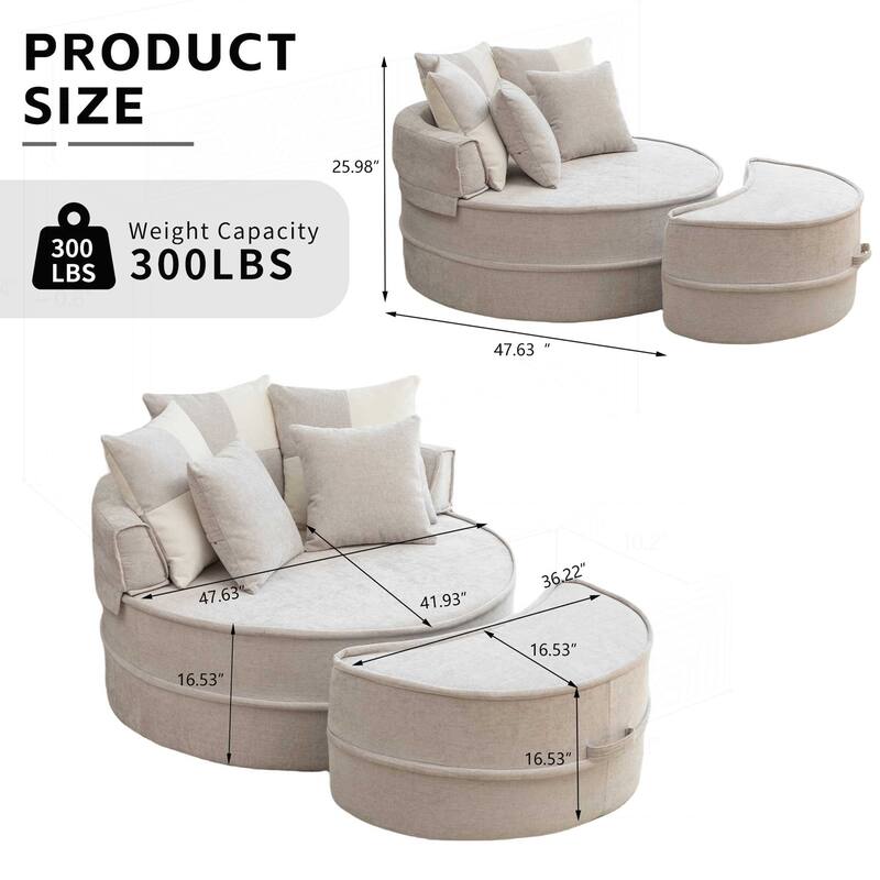 Comfortable Oversized Velvet Armchair with Ottoman and Multiple Pillows for Various Rooms