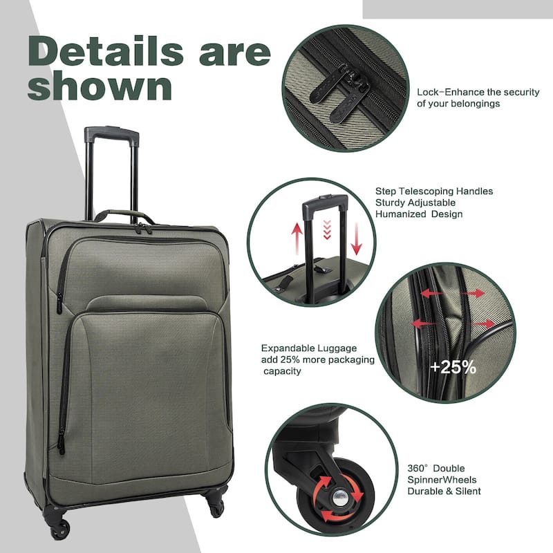 SoftshellLuggage Expandable 3 Piece Set Suitcase with Duffel Bag Softside Lightweight Luggage Travel Set