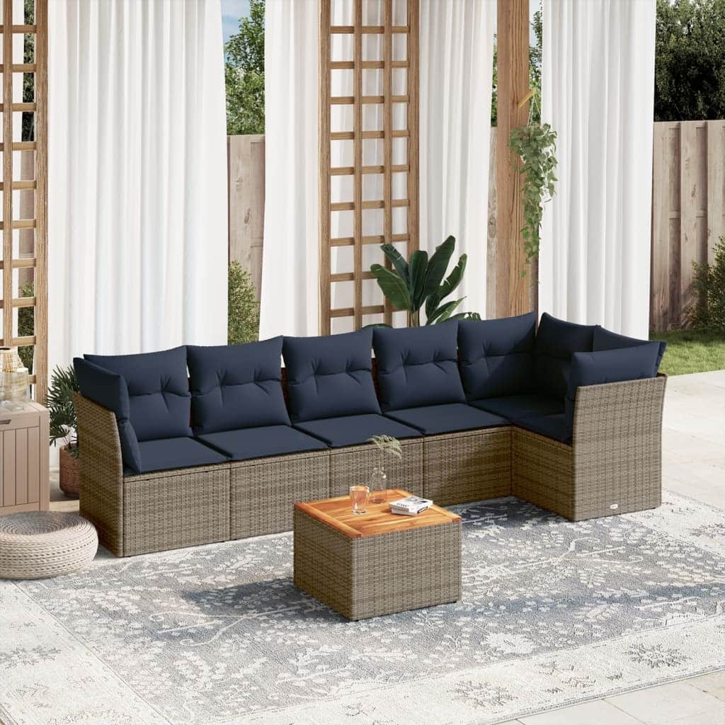 vidaXL Patio Sofa Set with Cushions Outdoor Furniture 7 Piece Poly Rattan - 24.4" x 24.4" x 27.2"