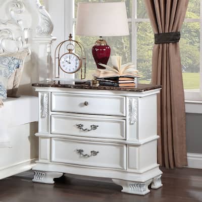 Furniture of America Wrea Traditional Marble Top 3-Drawer Nightstand