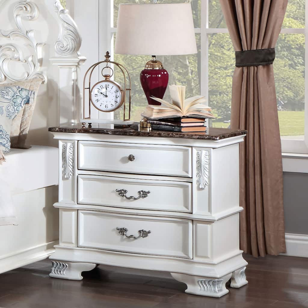Furniture of America Wrea Traditional Marble Top 3-Drawer Nightstand