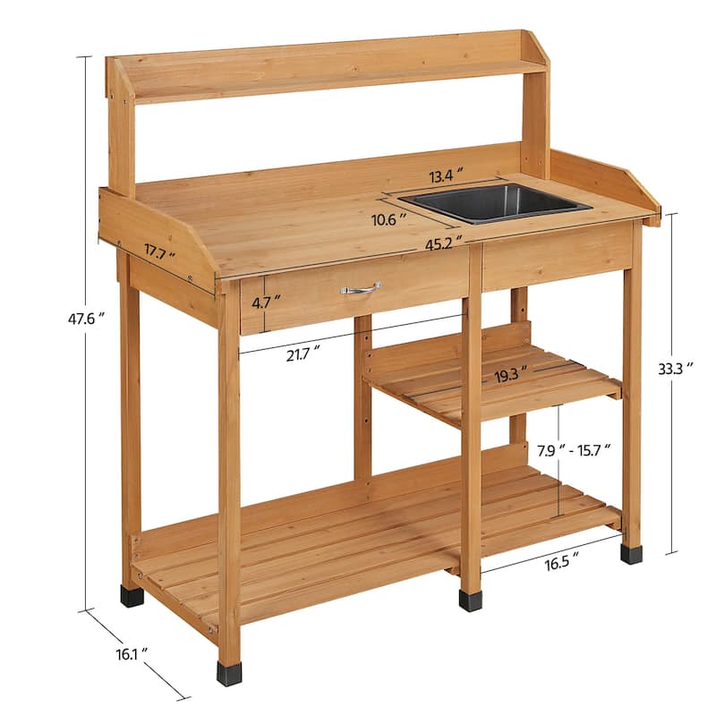 Yaheetech Garden Potting Bench Planting Bench with Sink Drawer Rack