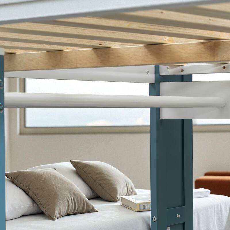 Full Size Wood Loft Bed with Desk, Wardrobe Storage, Shelves & Clothes Rail, 500 lb Bed Capacity, 77.8 x 70.1 x 75.6 in