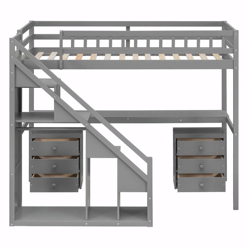 Loft Bed with Two Chest of Drawers, Integrated Desk, and LED Light Strip