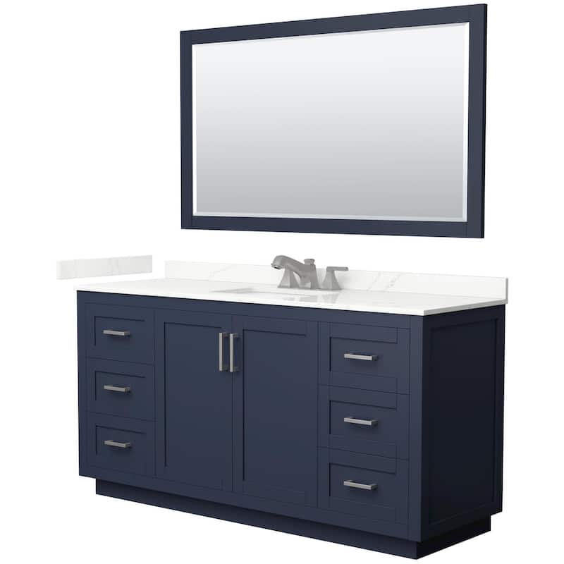 Wyndham Collection WCF292966S-QTZ-US3M58 Miranda 66" Free Standing - Dark Blue / Giotto Quartz Top / Brushed Nickel
