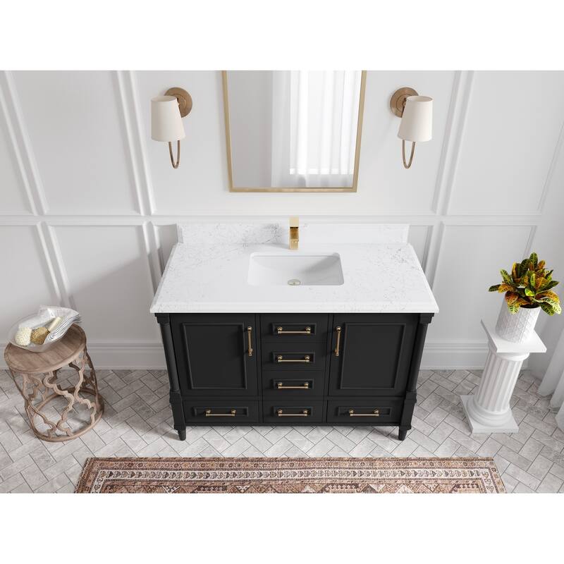 Willow Collections 48 in. W x 22 in. D Aberdeen Single Bowl Sink Bathroom Vanity with Countertop - 1.5" Empira White - Black