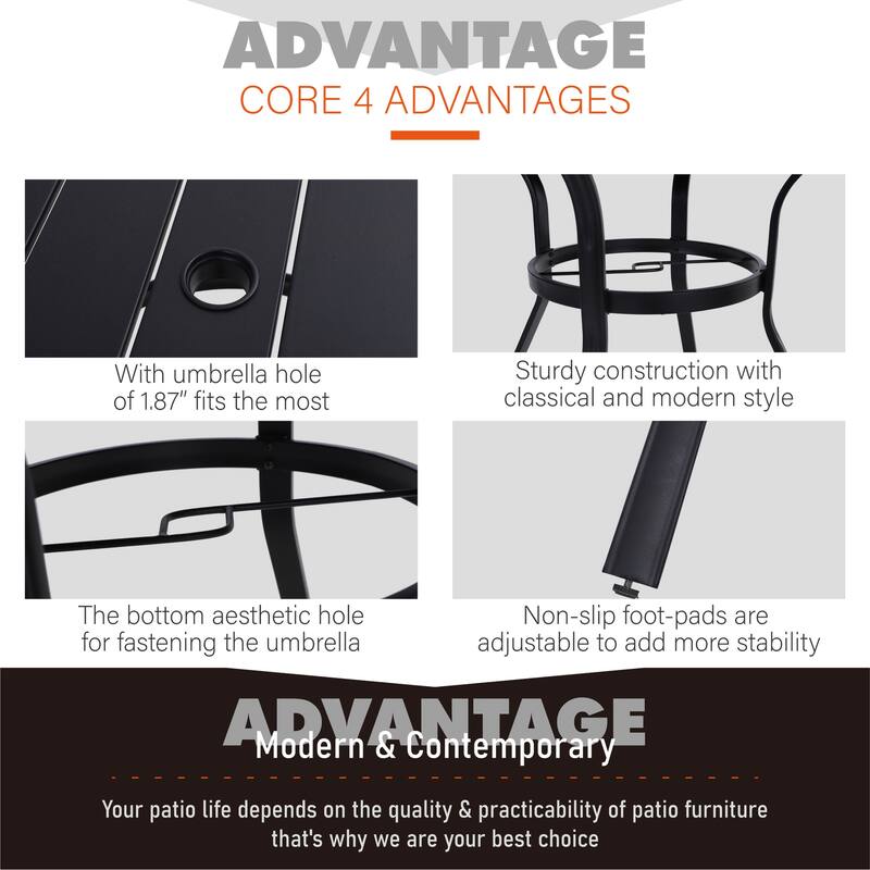 MAISON ARTS 5-Piece Patio Dining Set, Metal Table and 4 Textilene Fabric Swivel Dining Chairs