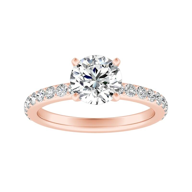 Auriya 14k Gold 1 1/2ctw Round Moissanite and Diamond Engagement Ring 1/3ct TDW - Rose - 8.5
