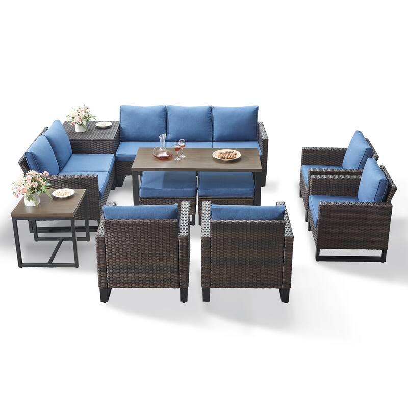 Gymojoy All-Weather Wicker Outdoor Patio Conversation Set Seating Group With Lounge Chairs And 52" Table