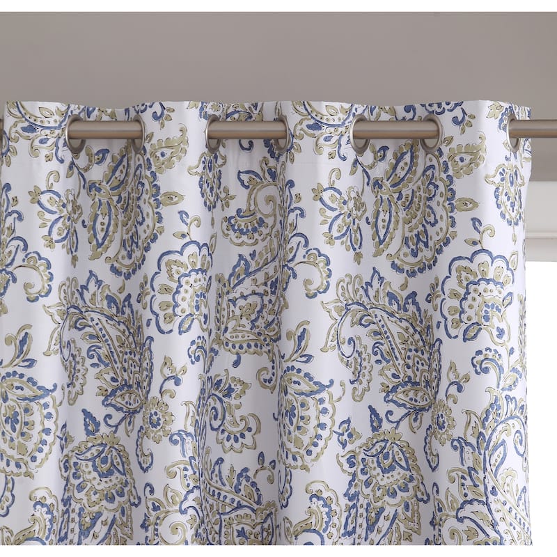 HLC.me Amalfi Paisley Faux Silk 100% Blackout Room Darkening Thermal Energy Efficient Curtain Grommet Panels, 2 Panels