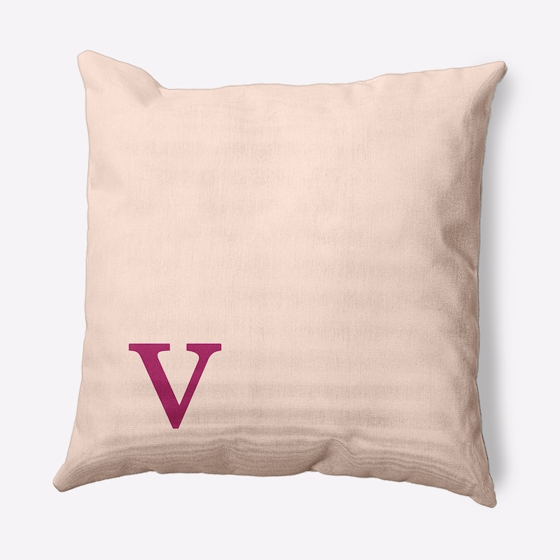 Modern Monogram Indoor/Outdoor Throw Pillow-V - 16" x 16" - Dusty Rose