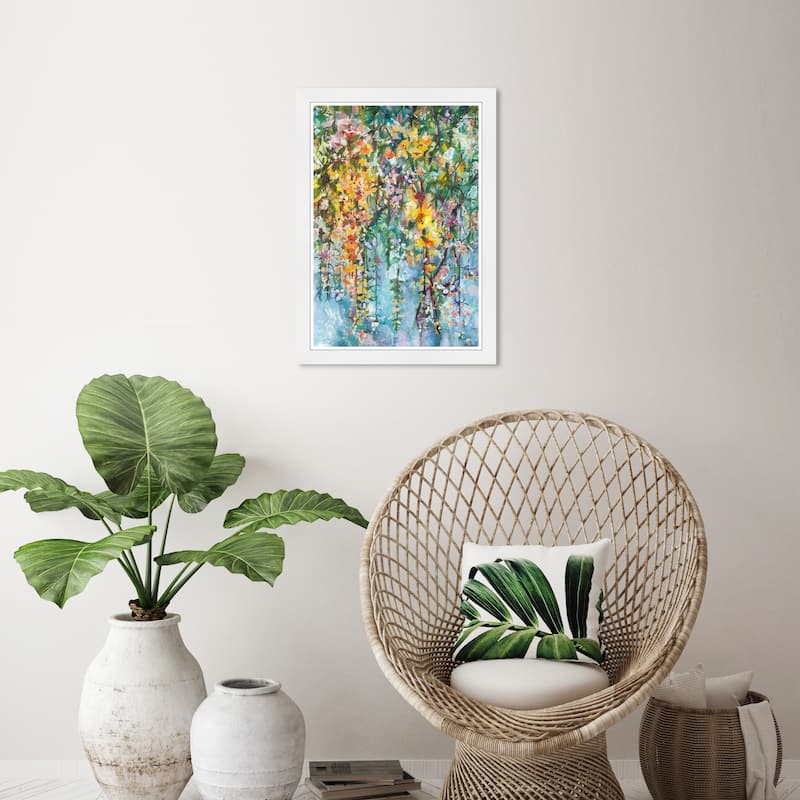 Wynwood Studio Prints Floral and Botanical Tropical Blossom Butterflies Yellow and Tropical Wall Art Canvas Print - White