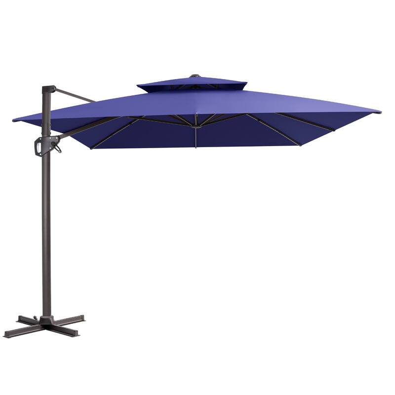 VredHom Outdoor 9x11FT Patio Dual Top Cantilever Offset Umbrella - Navy Blue
